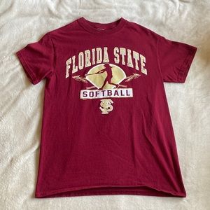 Deep red FSU shirt.